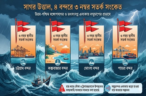 সাগর উত্তাল, ৪ বন্দরে ৩ নম্বর সতর্ক সংকেত